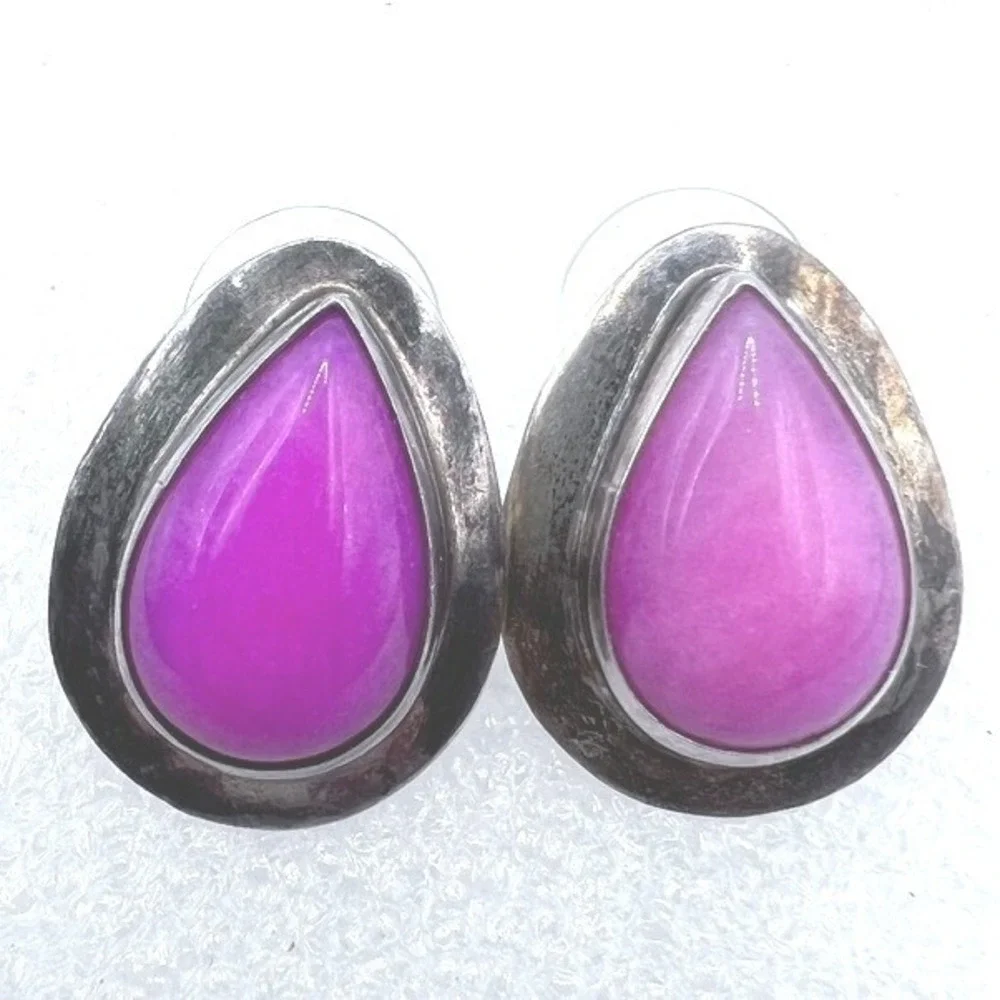 Sterling Silver Pink‎ Teardrop Gem Stones Earrings Semi Precious Post Artisan 1